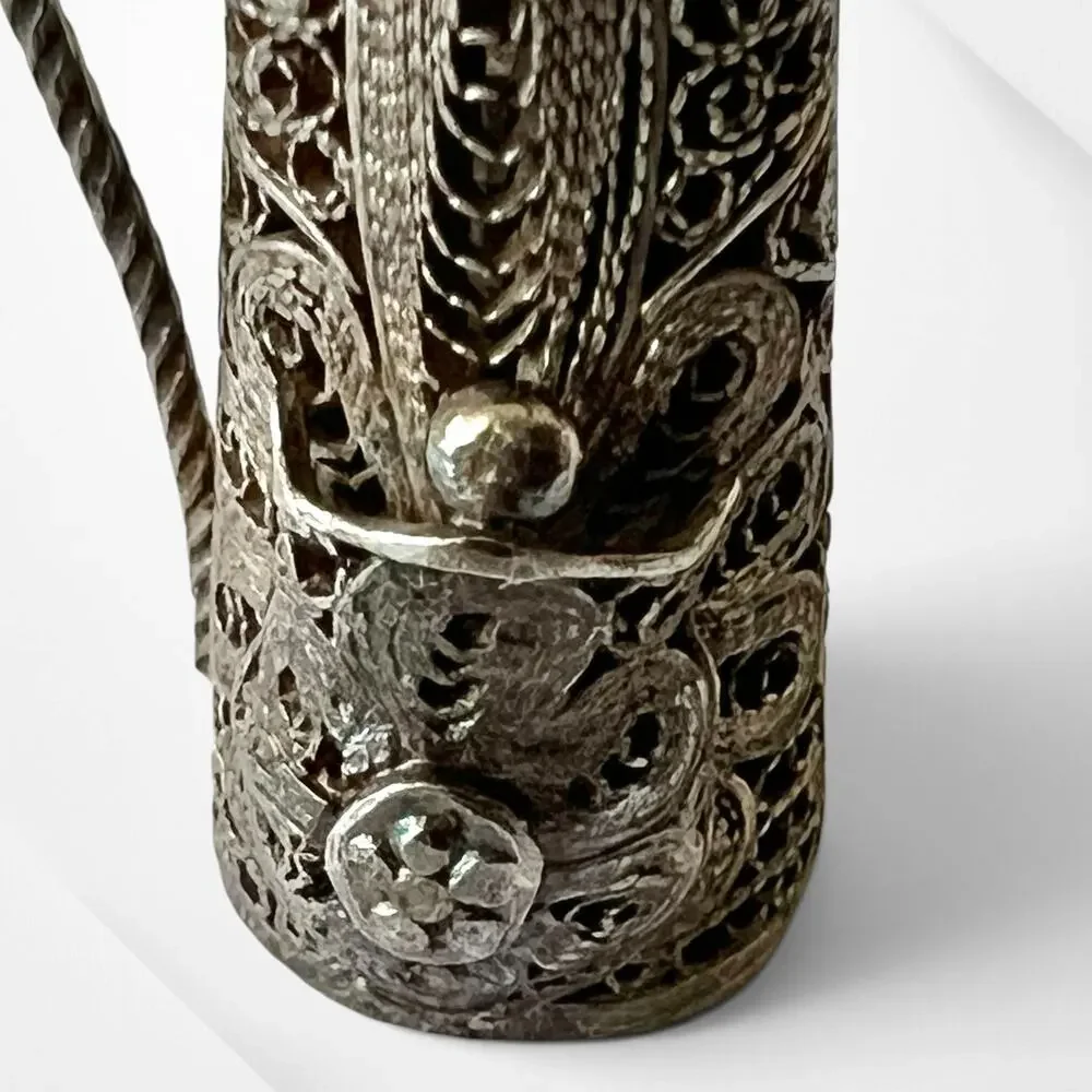 Vintage Filigree Brooch Golf Clubs Bag Handcrafted Pin Ornate Silver Tone Estate